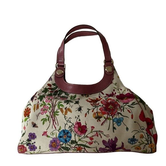 Gucci flora magenta pink leather trimmed tote - Picture 1 of 11
